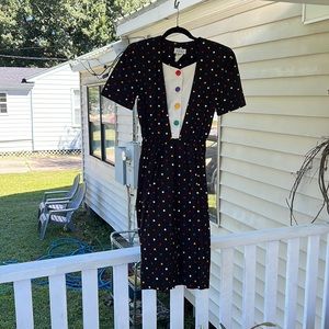 True Vintage 1980s polka dot day dress! Black, white, with colorful buttons!